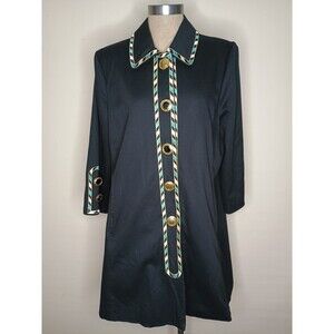 BOB MACKIE "Wearable Art" Coat Sz M Black Big  Button Embellished  Vtg 1980s